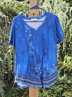 Fantasie Royal Blue Floral V-Neck Short Sleeve Tee